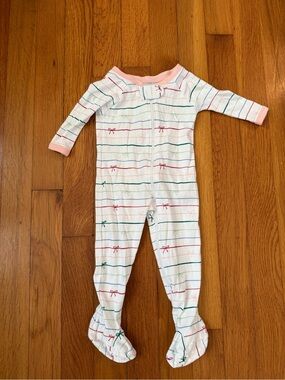 LAKE Bow and Pink Trim White Striped Footed One-Piece for Kids
